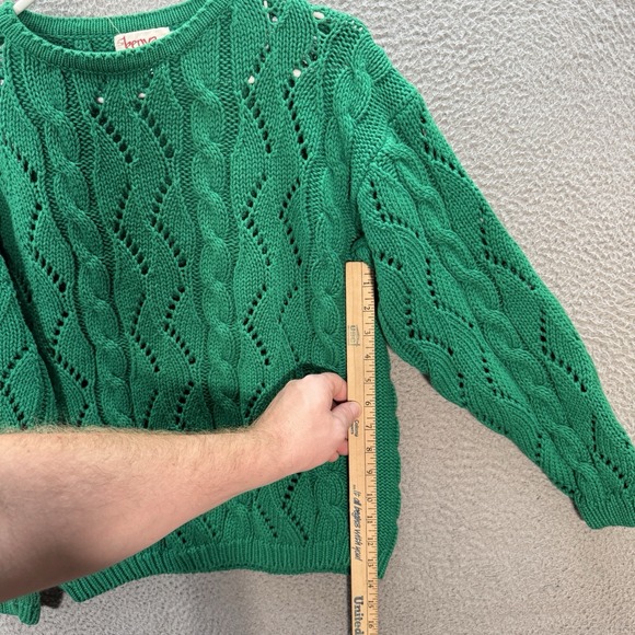 Vintage Kenya Collection Sweater Womens Small Green Crewneck Cable Knit 90s Y2K - Picture 6 of 9